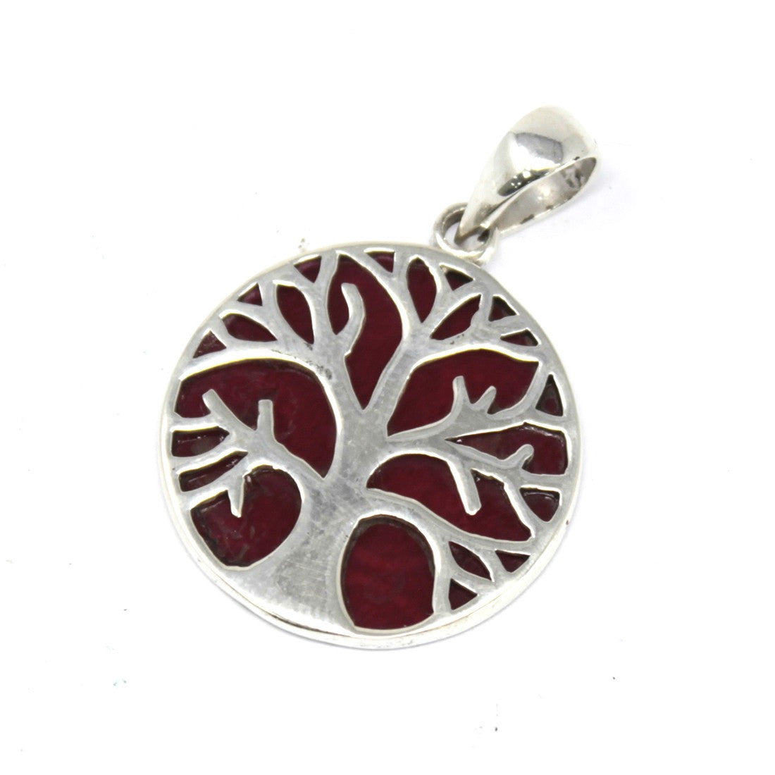 Silver Pendant Tree of Life 22mm - Coral Effect