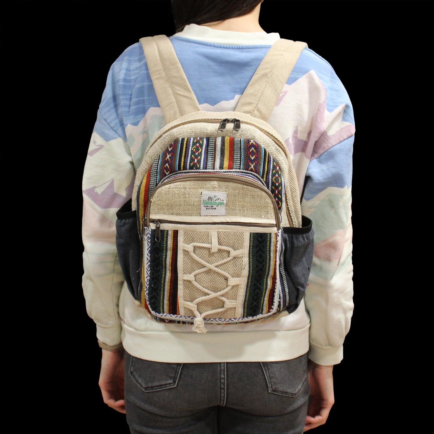Small Hemp Backpack - Rope Style & Pockets