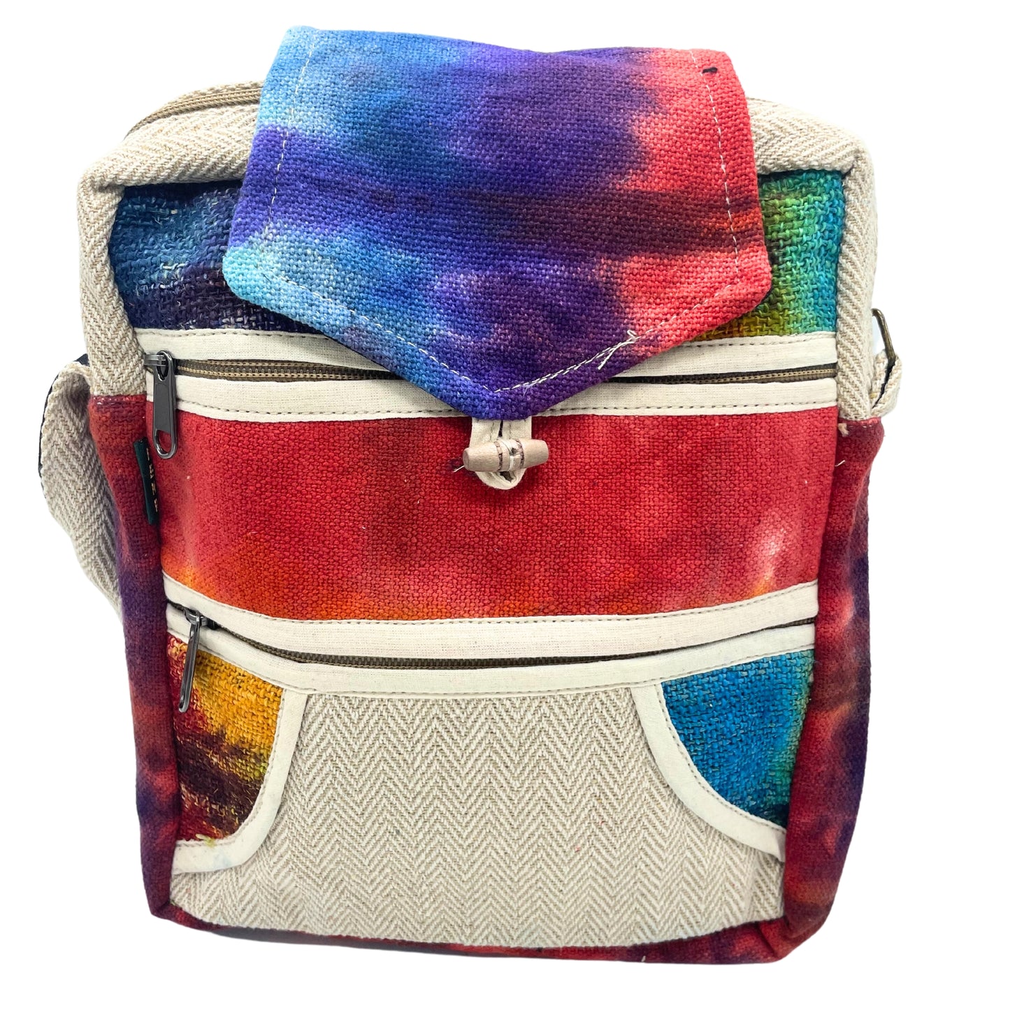 Tie-dye Hemp Bag - 2 Zippers & Flap