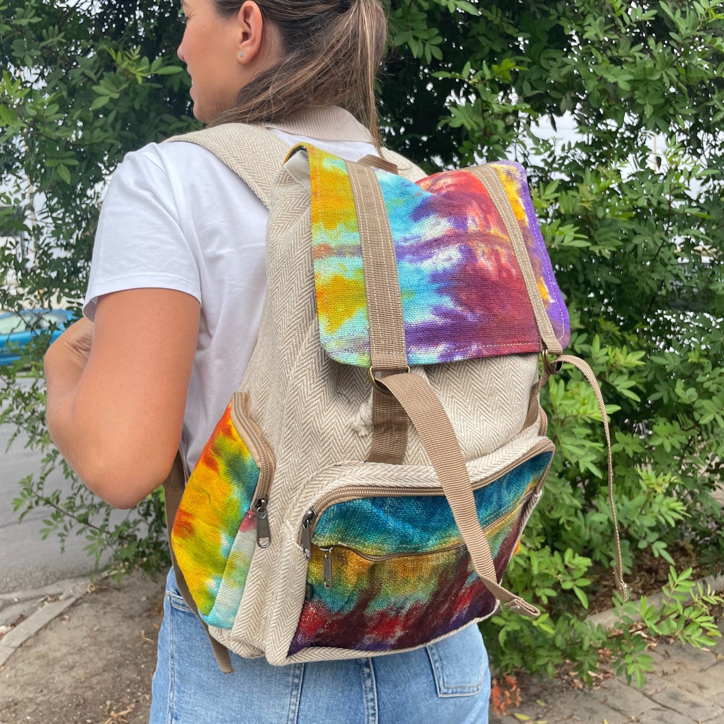 Large Square Hemp Backpack Tie-dye