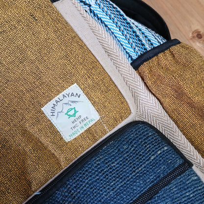 Large Square Shaped Hemp Backpack - Teal and Turmeric